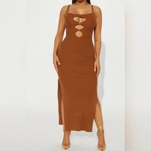 Fashion Nova Womens Adelyn Cutout Crisscross Back Sweater Maxi Dress Brown Sz XL